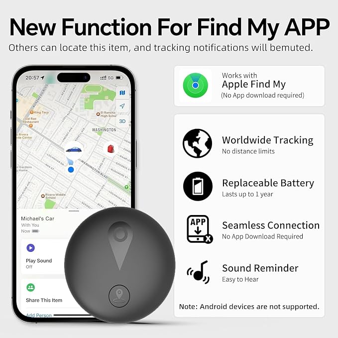 Nilone Undetectable GPS Tracker for Vehicles - Real-Time Tracking Device | No Monthly Fee/No SIM Card, Works with iOS Find My | Mini Hidden Magnetic GPS Locator, Ultra-Slim, IP68 Waterproof, Reliable