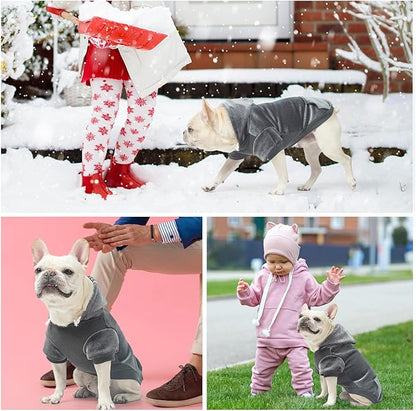 BEAUTYZOO Dog Hoodie Sweaters for Small Medium Dogs- Warm Fall Winter Fleece Jacket for Cold Weather, Soft Velour Hooded Coat with Leash Hole & Pocket, Puppy Sweatshirt Clothes Bulldog Schnauzer,Grey