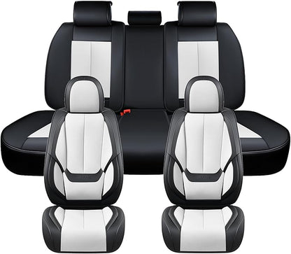 Coverado Seat Covers, Car Seat Covers Full Set, Leather Seat Covers for Cars, Car Seat Protector, Black Car Seat Covers Front Seats and Back Seats Universal Fit for Most Cars White