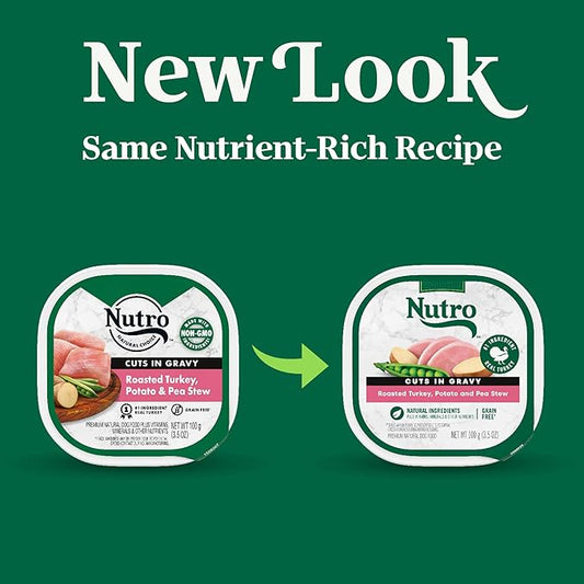 Nutro Adult Wet Dog Food, Natural Grain Free Dog Food Wet Cuts in Gravy Roasted Turkey, Potato & Pea Stew Recipe, 3.5 oz. Trays (Pack of 24)