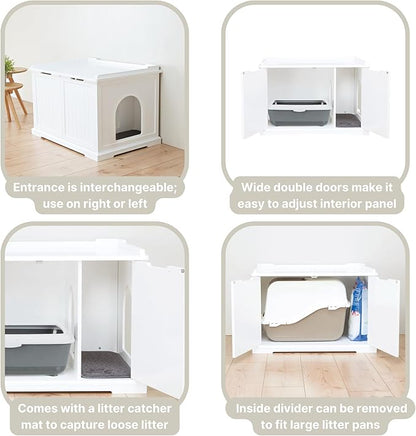 Trixie XL Furniture Litter Box Enclosure (White), Hidden Litter Box for Cats with Openings on Either Ends & Large Ventilations Slots, Double Doors for Easy Cleaning, Removable Divider