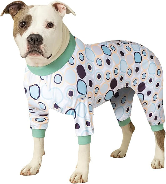 LovinPet Pitbull Large Dog Clothes, Wound Care/Post Surgery Dog Clothes, Lost World Dinosaurs Print, UV Protection, Pet Anxiety Relief, Large Dog Onesies, Pitbull Clothes, Grey M