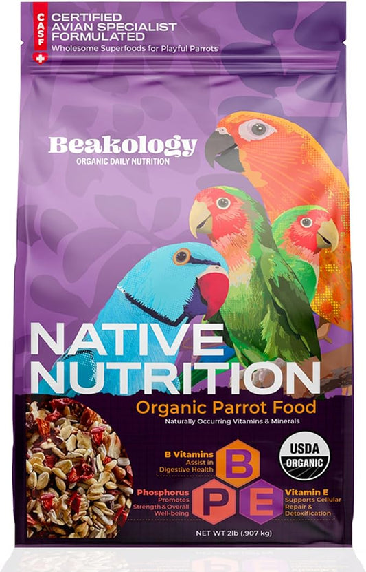 Native Nutrition Organic Parrot Food, USDA Certified, Non-GMO, for Small and Medium Parrots, 2 lbs