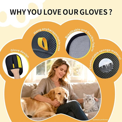2 Pcs Pet Hair Removal Glove, Reusable Pet Hair Gloves | Upgraded electrostatic glove removes dog and cat hair from furniture, clothing, carpets, and car interiors with ease