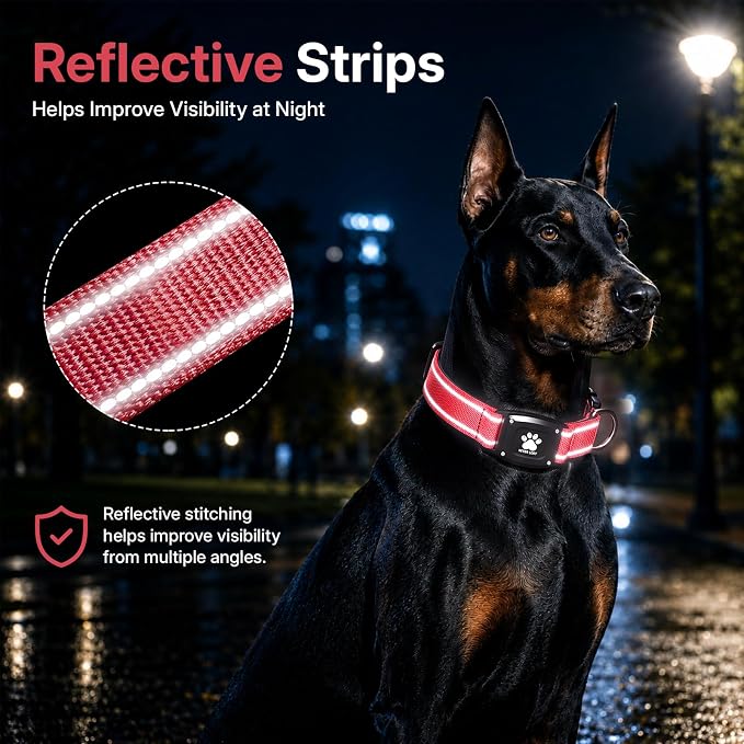 GPS Dog Collar Tracker 2-in-1,Reflective Waterproof Pet Collar,iOS-Only,No Monthly Fees,Unlimited Range,Dog Tracking Collar Pet Tracker,for Small Medium Large Dogs(S (12.5"-16"), Red)
