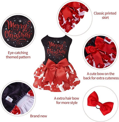 CuteBone Merry Christmas Dog Dress Velvet for Small Dogs Girl Reindeer Puppy Dresses Red Dog Clothes CVA04M-D