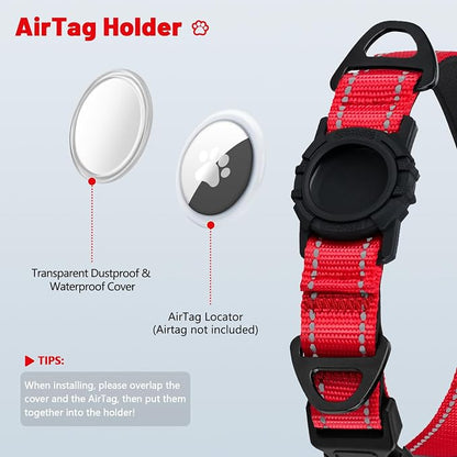 Taglory AirTag Dog Collar with Waterproof Holder for Medium Dogs, Red, M | Reflective for Night Walks & Low-Light Safety, Track Your Pup Peace of Mind, Adjustable Soft Padded, No More Dangling Tags