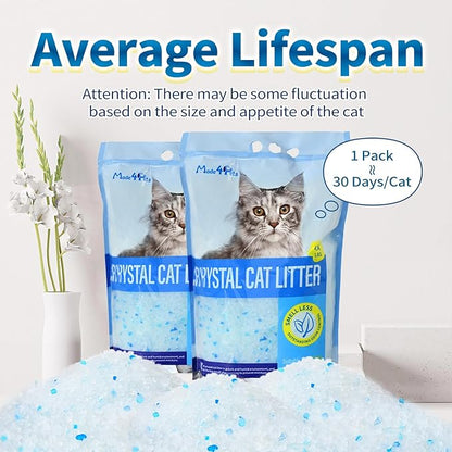 Made4Pets Cat Litter Crystals, Non Clumping Cat Litter Odor Control Kitty Litter Non Clumping No scooping Low Dust, Low Tracking, Lightweight, Dehydrates Waste,– 25.8 lbs (6 x 4.3 lb Packs)