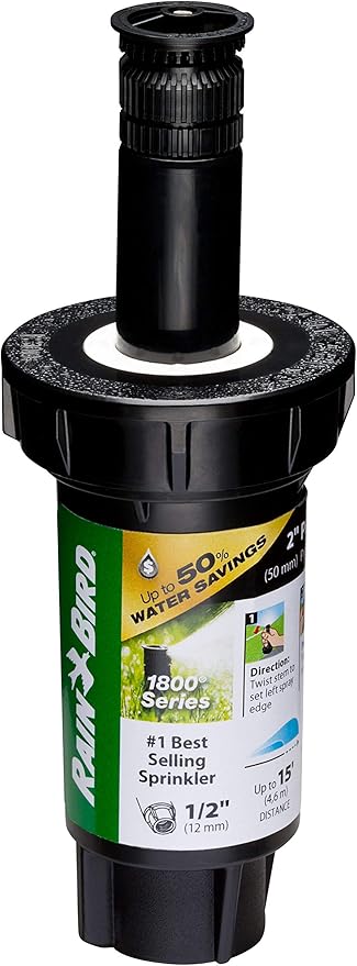 Rain Bird 1802HV15PR Pressure Regulating (PRS) High Efficiency Professional Pop-Up Sprinkler, Adjustable 0° - 360° Pattern, 8' - 15' Spray Distance, 2" Pop-up Height (Pack of 2)