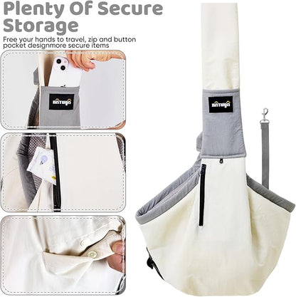 NATUYA Dog Sling Carrier for Small Dogs, Lightweight Cozy Puppy Carrier with Zip Pockets Adjust Strap, Size Adjustable, Double Safety, Hands-Free Travel Carrier for Pet Under 15lbs
