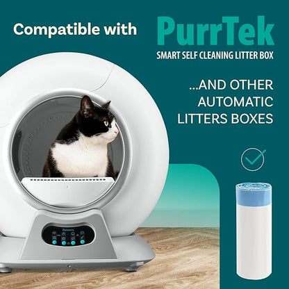 PurrTek Cat Litter Box Liners — LitterWrap Drawstring Bags for Automatic & Self-Cleaning Litter Boxes | Precision Fit, Jumbo Heavy-Duty, Leak-Proof, Unscented Odor Control, Replacement Refills