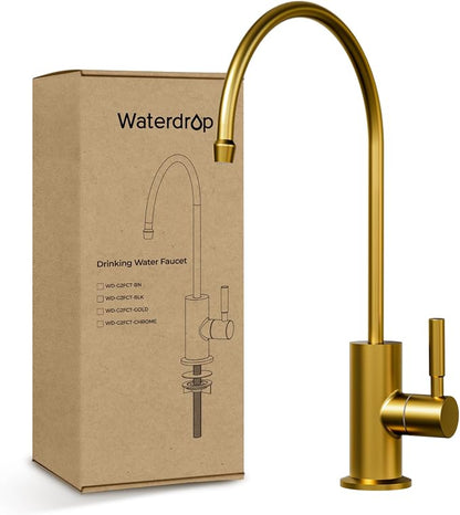 Waterdrop G2FCT-Gold Reverse Osmosis Water Filter Faucet, Brushed Gold | Water Faucet for Kitchen Bar Sink, NSF/ANSI 372 Certified, Lead-Free, 304 Stainless Steel, Single Handle, 360° Swivel Spout