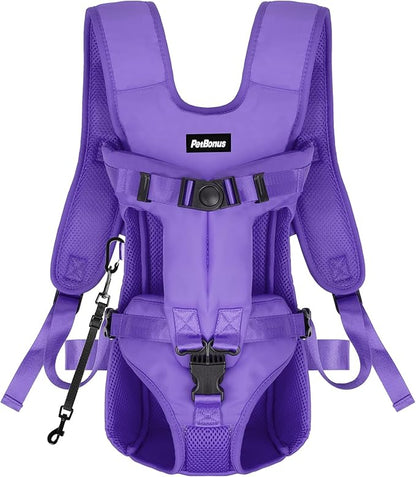 PetBonus Pet Front Dog Carrier Backpacks, Adjustable Pet Backpack, Legs Out Easy-fit Puppy Chest Carrier for Medium Small Dogs, Hands Free for Hiking, Cycling (Purple, M)