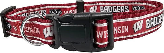 Pets First Collegiate PET Collar NEW VERSION Wisconsin Badgers Dog Collar, Size Medium. Best Sports Team Color for Dogs & Cats. A Shiny & Colorful Dog & Cat Collar Licensed by The NCAA