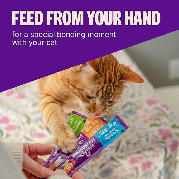 Wellness Lickable Treats Soft Puree Natural Grain Free Adult Cat Treats, Chicken Recipe, Contains 6-0.4 Ounce Squeezable Tubes