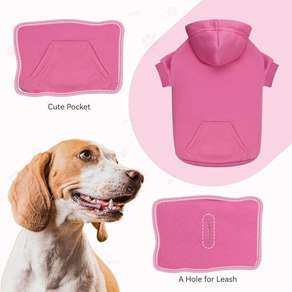 Dog Hoodie Dog Sweaters for Large Dogs Dog Sweater Solid Soft Brushed Fleece Dog Clothes Dog Hoodie Sweatshirt with Pocket(Pink-L)