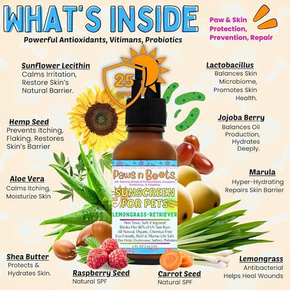 Non-Toxic Sunscreen for Pets, Protective Barrier Cream Non-Toxic Easy to Apply Formula Moisturize & Rejuvinate Cracked Paw Pads, Nose, or Skin. Supports Tissue Growth PawsnBoots Lemongrass