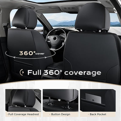 Coverado Car Seat Covers, Leather Seat Covers Full Set, Waterproof Car Seat Protector with Lumbar Support, Automotive Seat Covers Seat Cushions Universal Fit for Most Cars SUV Trucks, (Black&Beige)