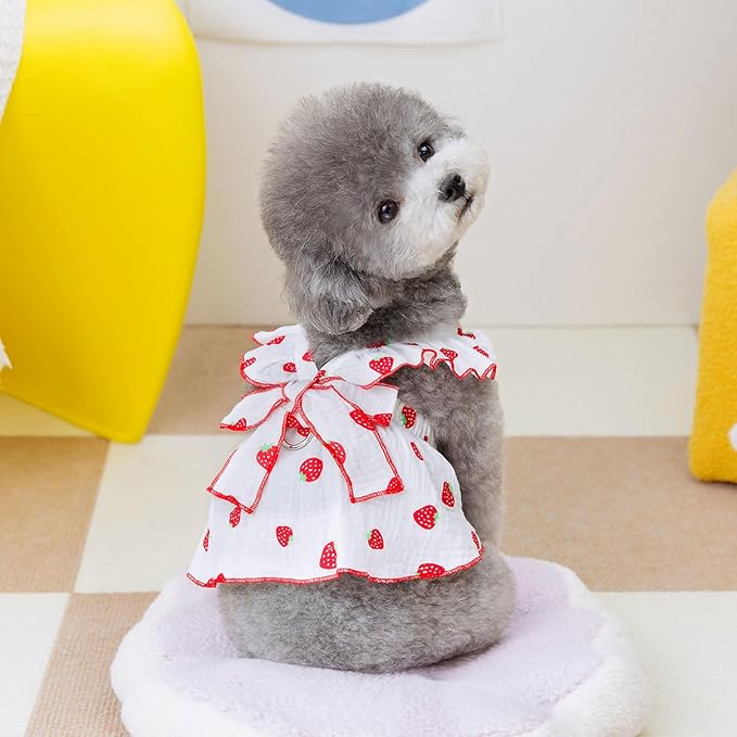 Dog Dresses for Small Dogs Girl Female Clothes Cat Clothes Cat Dress Cute Cotton Extra Summer Bow Decor Printed Strawberry Dog Birthday Outfit Small Puppy Clothes White XL