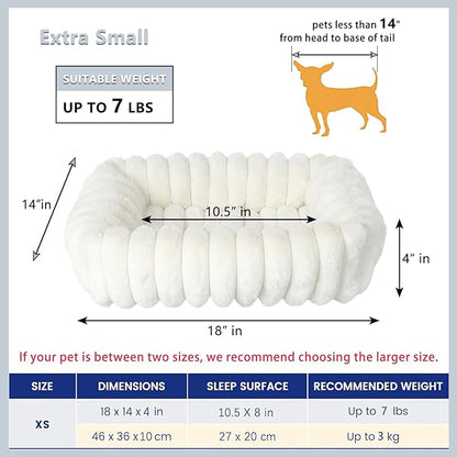 Dog Beds for Very Small Dogs & Cats - Washable Rectangle Comfy Sleeping Puppy Bed Cuddler with Anti-Slip Bottom, Soft Calming Plush Pet Sofa Bed for Indoor Kittens & Puppies, XS (18"x14"x4", Cream)