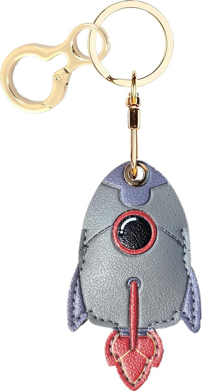 Leather Keychain Holder Case Compatible with AirTag,Cute Protective Cover with Keyring,Anti-Scratch Finder GPS Tracker Case for Wallet Keys,bag,pets,Backpack(Rocket Grey)