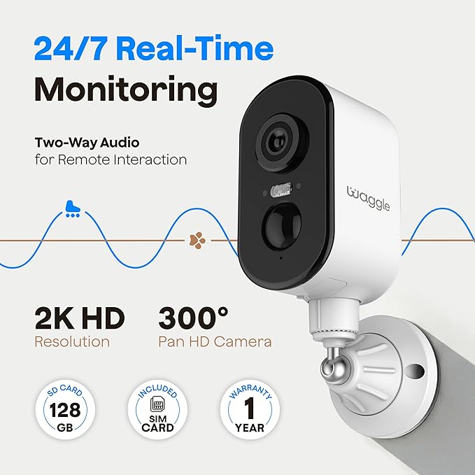 Waggle RV 4G LTE Pet Monitor PRO + 4G Cellular Security Camera - No WiFi? No Problem, Temperature & Humidity Monitor, GPS Tracking, Real-time Alerts - 2-Way Talk, Night Vision - Supports Multi-Carrier