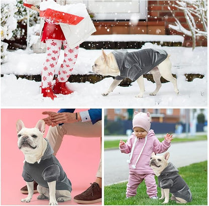 BEAUTYZOO Dog Hoodie Sweaters for Small Medium Dogs- Warm Fall Winter Fleece Jacket for Cold Weather, Soft Velour Hooded Coat with Leash Hole & Pocket, Puppy Sweatshirt Clothes Bulldog Schnauzer,Grey
