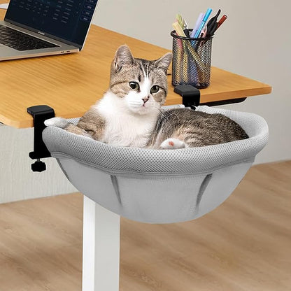 Lilyang Large Cat Desk Bed – Sunken Cat Hammock, 19.5"x15" Spacious Zone, Secure Bed with Dual Clamps & Steel Frame, Supports Up to 50 lbs, Reversible & Washable Bed Cover