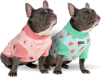 Spark Paws Sunblock Dog T-Shirt, SPF30 Protection, Lightweight Breathable Quick Dry for Dogs with Sensitive Skin - Watermelon & Peach (Set of 2) - 2XL
