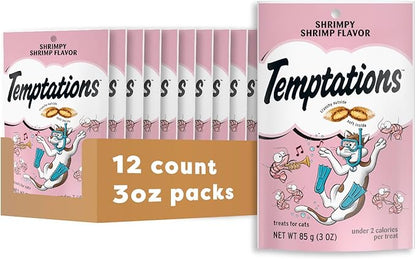 Temptations Cat Treats, Classic Crunchy and Soft Cat Treats, Shrimpy Shrimp Flavor, 3 oz. Pouch (Pack of 12)