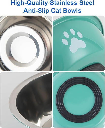 Stainless Steel Cat Bowl Set - Whisker Friendly Wide Shallow Cat Food Bowls, Non-Slip Cat Dishes, 6-Pack Cats Food & Water Bowls for Multi-Cat Homes, Indoor & Outdoor Use