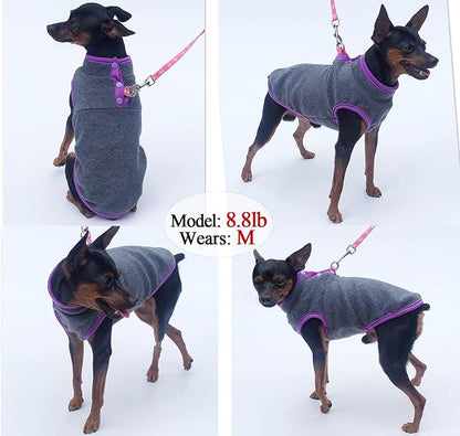 2 Pack Dog Vest Sweaters, Winter Warm Puppy Jacket, Fleece Coat Clothes, Pet Stretch Apparel with Buttons for Small Dogs Cats (Small)