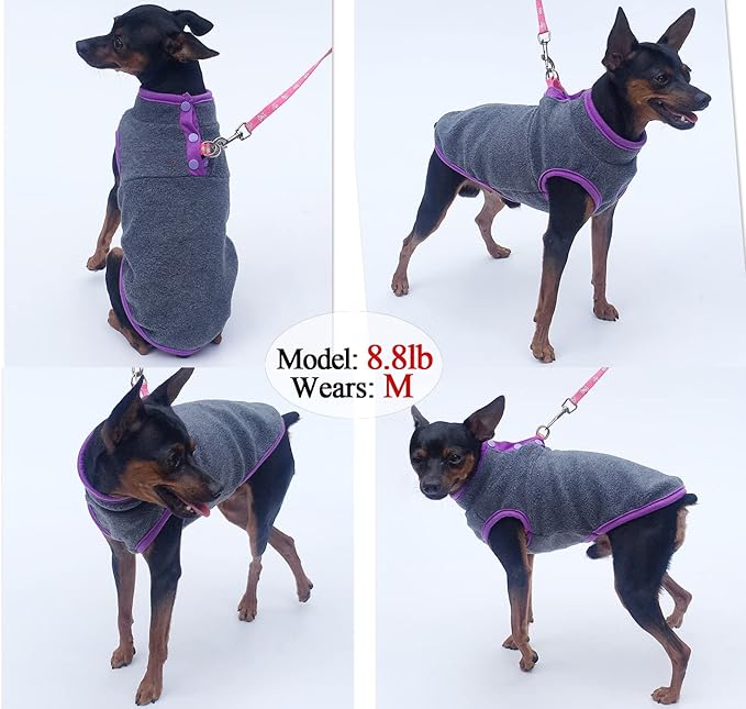 Tealots 2 Pack Dog Fleece Vest Sweater, Warm Pullover Puppy Jacket, Autumn Winter Cold Weather Coat Clothes, Pet Stretch Apparel with Buttons Costumes for Small Medium Dogs Cats (Large) Fuchsia+Gray