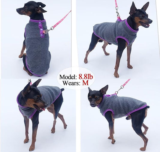 Tealots 2 Pack Dog Fleece Vest Sweater, Warm Pullover Puppy Jacket, Autumn Winter Cold Weather Coat Clothes, Pet Stretch Apparel with Buttons Costumes for Small Medium Dogs Cats (Large) Fuchsia+Gray