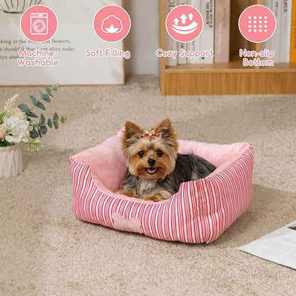 Hollypet TC Fabric Plush Small Dog Cat Bed Self-Warming Pet Bed, Pink