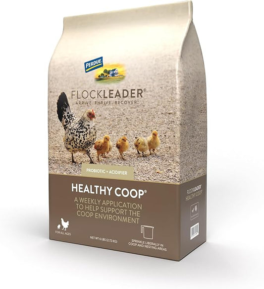 FLOCKLEADER Healthy Coop, Litter Additive for Chicken Coop with Probiotic & Acidifier, Reduces Odor, Wetness & Bacteria, 6lbs