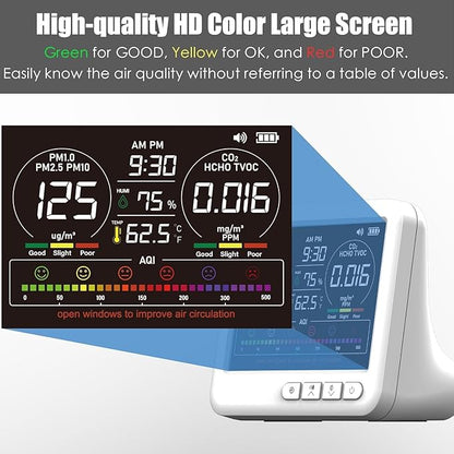 Professional Indoor Air Quality Monitor with AQI Alerts, Portable Real-Time Detector for Home, Car, Plants & Pets