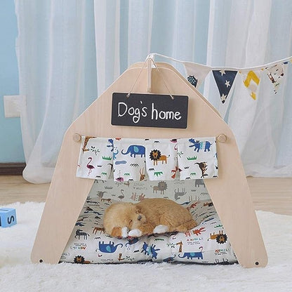 Pet beds, Pet Bed Tent Wooden Dog House Pet Bed Cat Bed Yurt Washable Kennel Cat Litter Small(53x58x50cm)