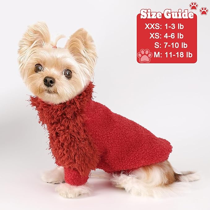 Dog Sweater Chihuahua Sweatshirt Dog Clothes for Small Dogs Girl Boy Soft Fleece Coat for Small Dogs Cat Clothes Soft Puppy Cat Clothing, Red, XXS