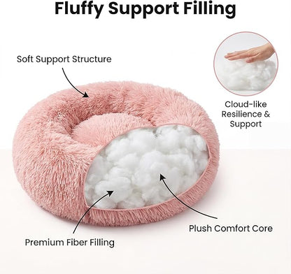 Tiny Dog Bed 15 Inch for Extra Small Dogs,Washable Puppy Bed,Soft Faux Fur Calming Donut Bed for Chihuahua Yorkie Maltese Pomeranian,Pink