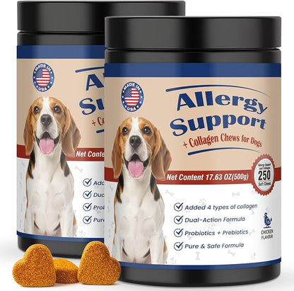 Pet Allergy Relief Chewable Tablets,500count Natural Collagen Drops Dual-Action Formula Joint Health Care with Colostrum Probiotics