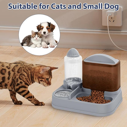 Yummy Sam Automatic Small Pet Feeder and Water Dispenser, 2 in 1 Gravity Cat Auto Pet Feeder and Waterer Set Feeder Dish for Small Medium Pets Dog Puppy Kitten (Brown·)