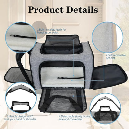 Top tasta Dog Cat Carrier Pet Carriers for Large Cats Small Dogs Carrier Soft Sided Puppy up to 25Lbs Dog Carrier Portable Foldable Dog Cat Travel Carrier (Large-Grey& Black -20 * 13 * 13)