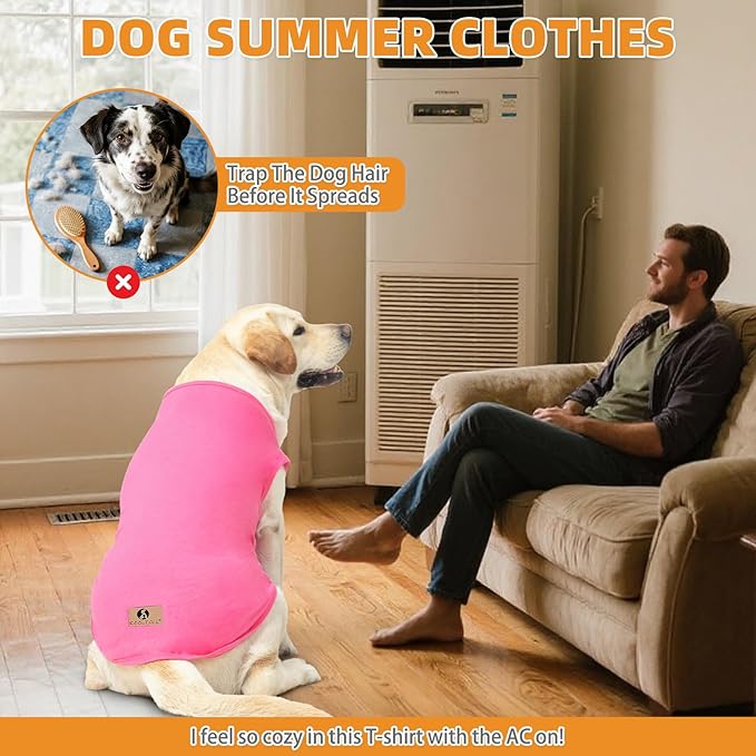 KOOLTAIL Girl Dog Clothes for Large Dogs, 2 Pack Cotton Valentines Dog T Shirts Coats for Outdoor, UV & Insect Protection Anti-Hair Loss & Lightweight Pet Vest Tank Tops Apparel, Pink & Rose, L