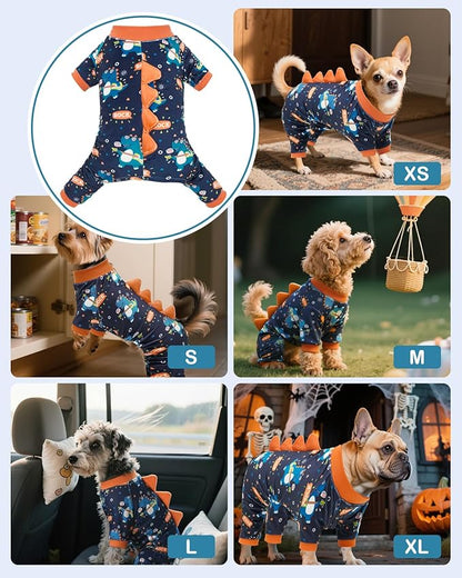 CuteBone Dinosaur Costume Dog Pajamas, Stretchy Spandex Crystal Velvet Sleepwear Coat for Small Dogs, Soft & Warm Pet Outfit Clothes for Cold Weather, Cozy Pullover Design COSP19S