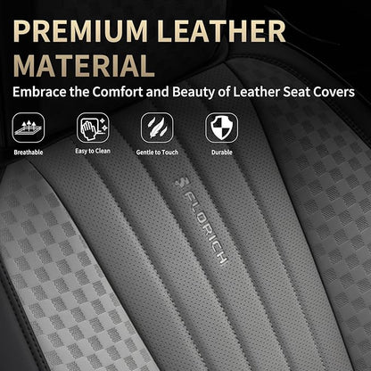 FLORICH Car Seat Covers, Premium Leatherette Car Seat Covers Full Set, Automotive Vehicle Seat Cushions Front Seats and Back, Waterproof Seat Protectors for Sedans Cars SUV Trucks, Black&Gray
