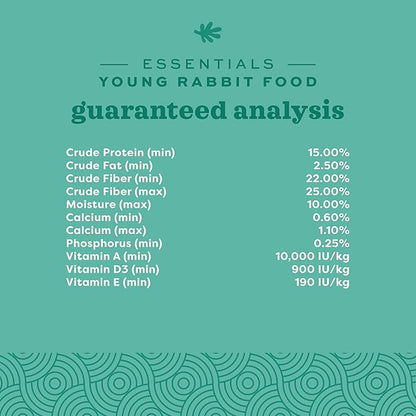 Oxbow Essentials Rabbit Food, Young Rabbit, Made with Oxbow Alfalfa Hay, Pet Food Pellets with Vitamins & Minerals, Small Animal Pet Products, Bunny Supplies, Made in USA, High Fiber, 5 lb. bag