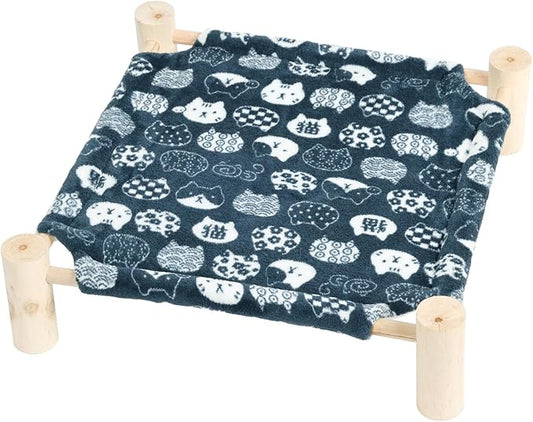 Patas Lague Cat and Dog Hammock Bed for Small Dogs, Flannel Fleece Wooden Cat Pet Rabbit Elevated Bed Cots Furniture for All Seasons Blue