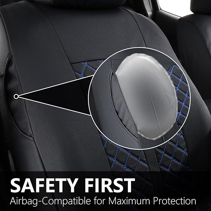 Truckiipa Custom Fit for Toyota Tacoma Seat Covers Front Leather Waterproof Car Seat Covers Fit for 2016-2023 Toyota Tacoma Double Crew Cab, Front Pair, Black&Blue