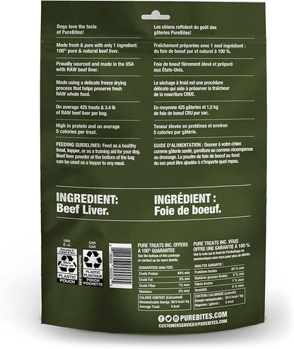 PureBites Beef Liver Freeze Dried Dog Treats, 1 Ingredient, Made in USA, 16.6oz